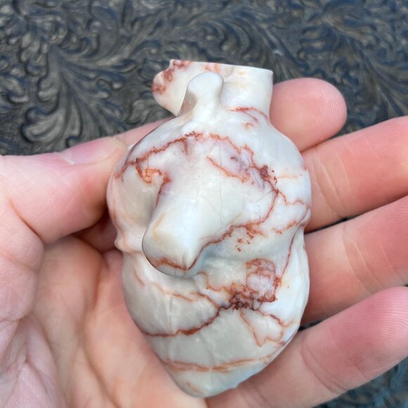 Red Line Veined Jasper Anatomical Human Heart Crystal Carving - Picture 5 of 6
